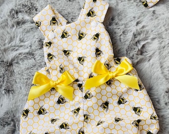 Handmade Girls Bee Romper And Matching HairBow/Photo Shoot/Easter/Birthday/Party