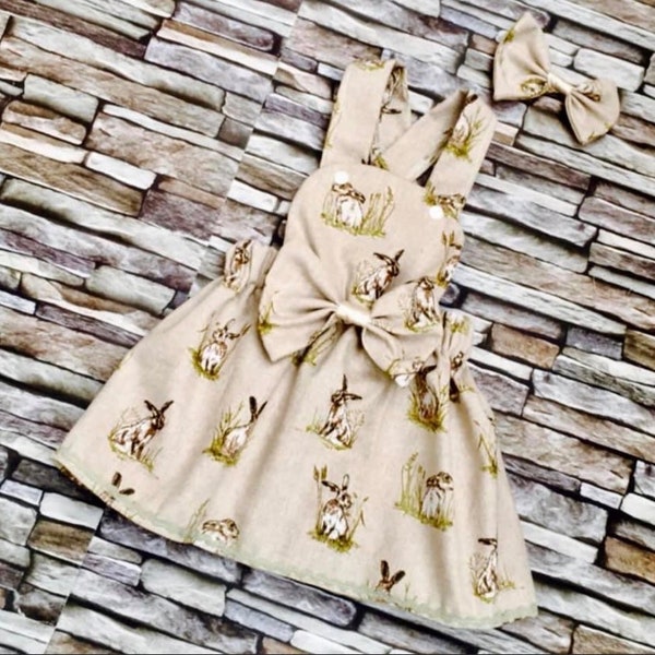 Handmade Girls Easter Dress &  Matching Hair Bow /Photo Shoot/Birthday/Bunny/Party