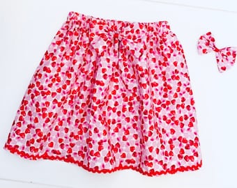 Girls Heart Skirt  Free Matching HairBow Valentines Day /Photo Shoot/Birthday