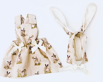 Handmade Girls Easter Dress &  Matching Bonnet Bunny Ears /Photo Shoot/Birthday/Rabbit /Party