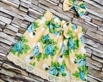 Handmade Girls Spotted Skirt & Matching HairBow/Birthday/Photo Shoot/Wedding /Party