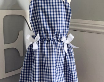 Girls Gingham Dress & Free Matching Hair-bow Royal Blue / School Uniform/Fancy Dress