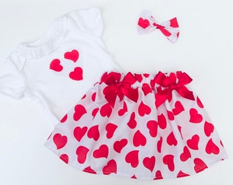 Handmade Valentine  Girls Heart  Skirt With Matching Top & Matching HairBow/Party /Photo Shoot /Engagement