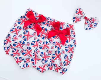 Handmade Girls Union Jack Shorts & Free Hair bow /Photo Shoot/Engand Game