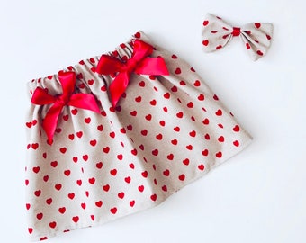 Handmade Girls Heart Skirt  Free Matching HairBow Valentines Day /Photo Shoot/Birthday/Engagement