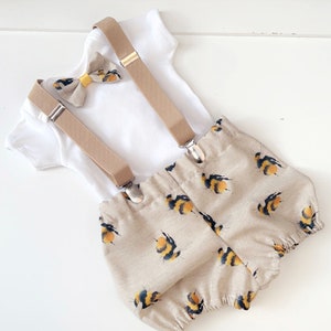 Boys Bee Shorts And Matching Dicky Bow  With Bodysuit / Vest Braces Birthday/Cake Smash /Photo Shoot/Easter