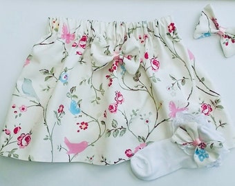 Girls  Skirt Matching HairBow & Ankle Socks /Birthday/Photo Shoot/Wedding/Christening