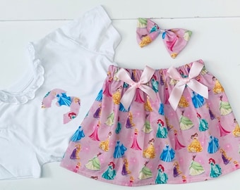 Handmade Girls Princess  Skirt With Matching   Top & Matching HairBow /Birthday Party /Photo Shoot /Baby Shower/Easter