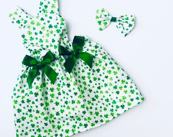 St Patricks Day Girls Dress With Matching HairBow/ Photo Shoot/Shamrock/Party