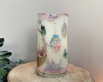 LED Candle "Easter gift" - Easter eggs decorated art candles - a family gift - home decoration - 3D effects unique hand decorated