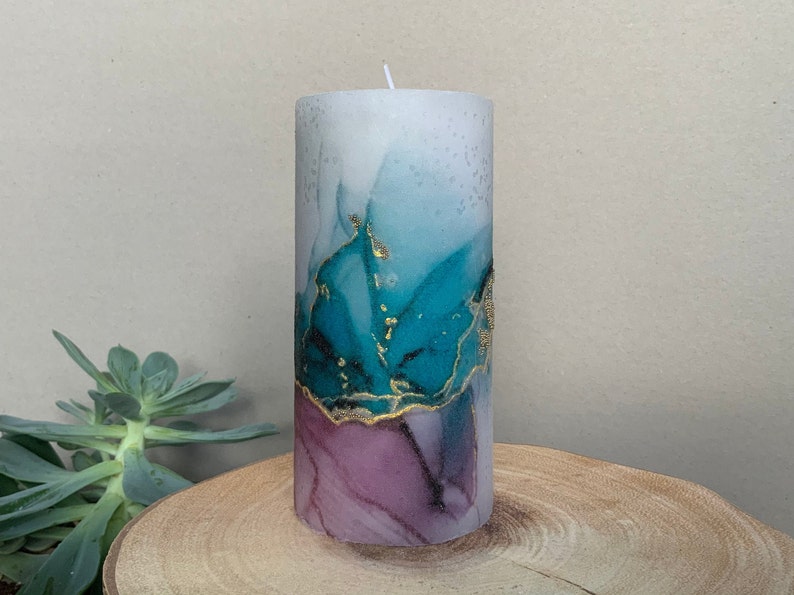 Candle marble Scented Hand Decorated Pillar Etsy