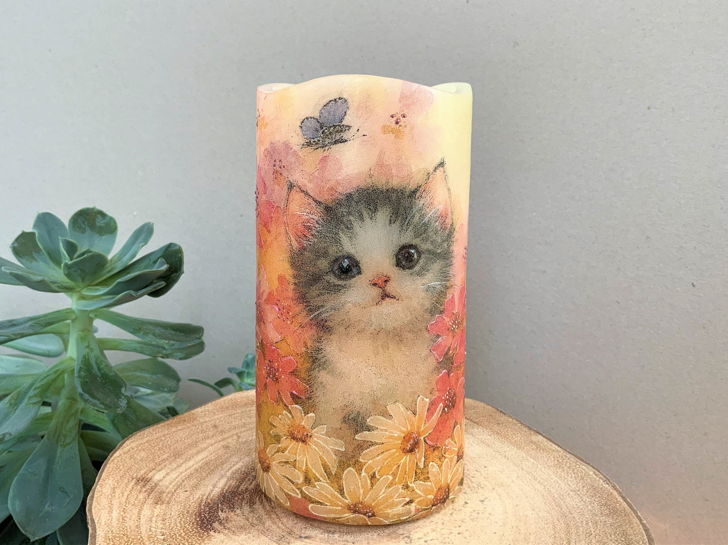 LED Candle Flower cuteness cat themed flameless Etsy