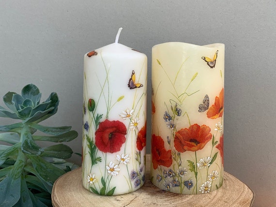 Candle wildflowers Breeze Floral Pillar Wax Candle Flowers Red