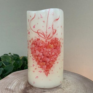 Candle "Two hearts in one" - traditional or LED pillar art candles with 3D detail - Love gift idea - hand decorated - personalized