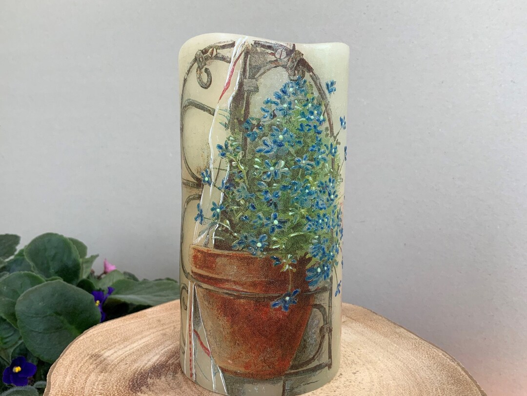LED Candle flower Pot Floral Pillar Candle With 3D Hand Painted Details Gift Idea Art Candles