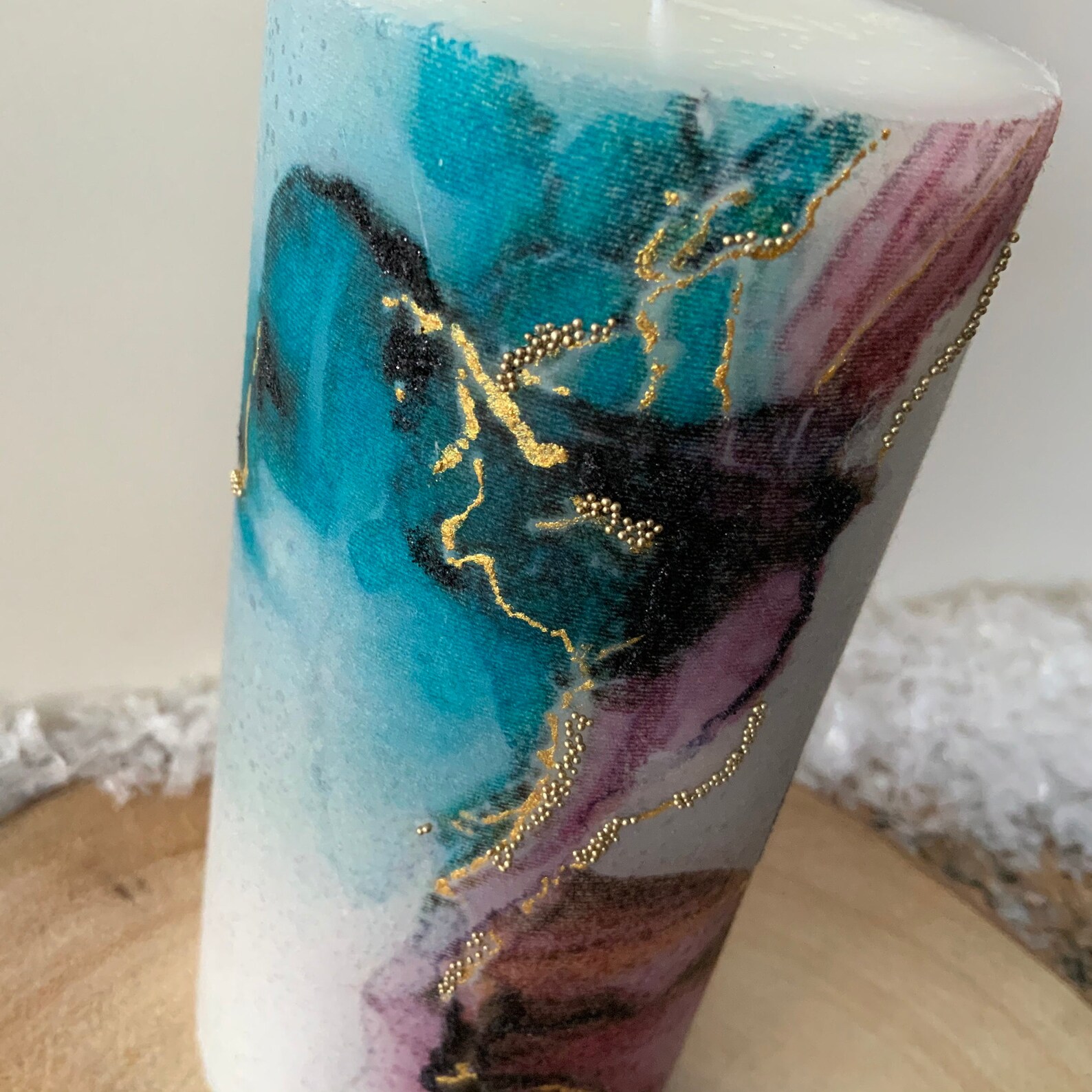 Candle marble Scented Hand Decorated Pillar Etsy