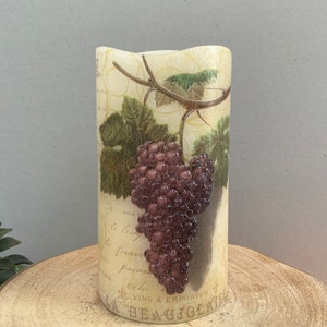 LED Candle "La Beaujolaise" - hand decorated art candle wit 3D details - vintage wine and grape - gift idea home decoration - decoupage