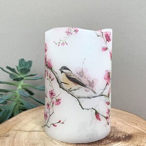 LED Candle "Sakura" - Japanese cherry blossom -  hand decorated - art candles with hand painted details - home decoration - decoupage
