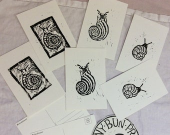 Snail Postcards - woodcut relief block hand printed