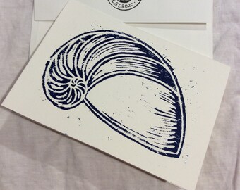 Blue Nautilus - Hand Printed Woodcut Cards