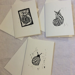 Cartes escargot - Cartes de gravure sur bois imprimées à la main