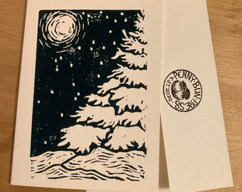 Snowy Evening - Hand Printed Woodcut Cards