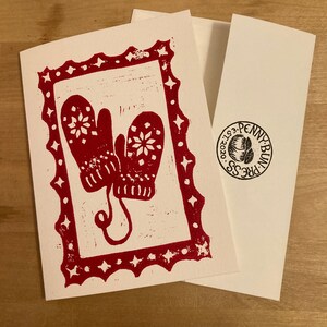 Mitones de copos de nieve: tarjetas xilográficas impresas a mano