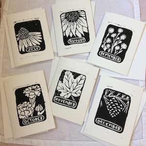 July through December - woodcut relief block hand printed