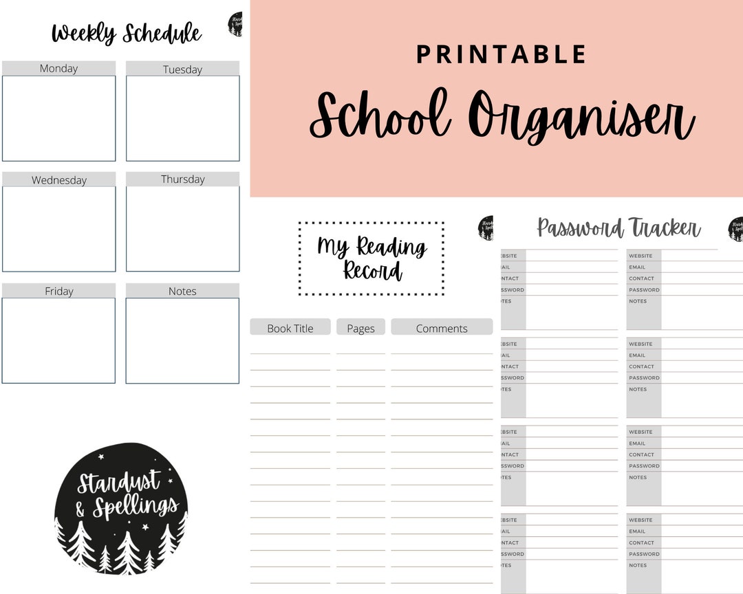 PRINTABLE School Organiser Reading Record, Spelling Record, Habit