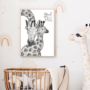 Giraffe Print| Printable Art|Stand Tall| Childrens Bedroom Wall Art| Nursery Room Decor| Giraffe Illustration| Digital Download| Wall Decor