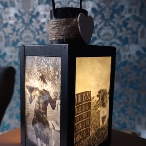 Hand made personalised photo lantern/lamp. Light up photos.Remembering Loved Ones at Wedding In Loving Memory Wedding Memorial image 1