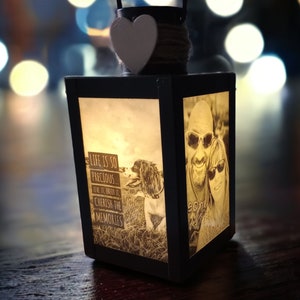 Hand made personalised photo lantern/lamp. Light up photos.Remembering Loved Ones at Wedding In Loving Memory Wedding Memorial image 2