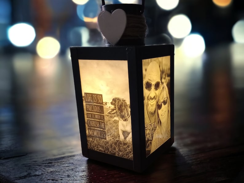 Hand made personalised photo lantern/lamp. Light up photos.Remembering Loved Ones at Wedding In Loving Memory Wedding Memorial image 2