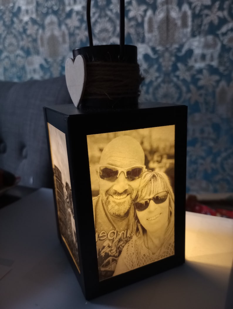 Hand made personalised photo lantern/lamp. Light up photos.Remembering Loved Ones at Wedding In Loving Memory Wedding Memorial image 7