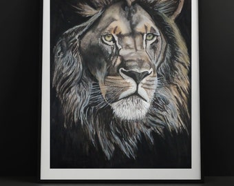 Hand painted original watercolour Lion painting. A3