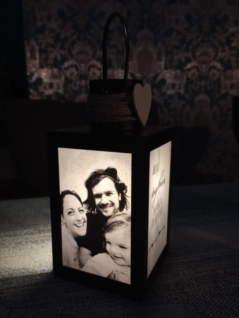 Hand made personalised photo lantern/lamp. Light up photos.Remembering Loved Ones at Wedding In Loving Memory Wedding Memorial image 8