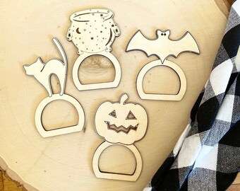 4 Wood Halloween Napkin Rings | Halloween | Table Decor | Place Setting | Dinner Party | Hostess Gift | Party Decoration | Napkin Rings |