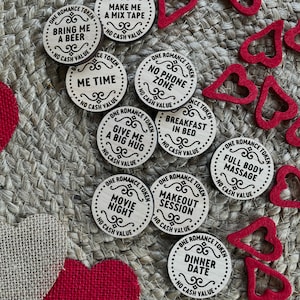 Romance Tokens for Him or Her | Valentine's Day | Couples | Romantic | Gift | Token | Wood | Fun | Valentine | Coupon | Love | Partner