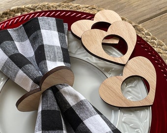 4 Wood Heart Napkin Rings | Valentine | Table Decor | Place Setting | Dinner Party | Wedding | Party Decoration | Napkin Rings | Wood