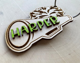 Megaphone Cheer Bag Tag | Cheerleading Bag Tag | Cheerleading Gift| Custom Wood Sports Tag| Personalized Name| Cheer Mom bogg Bag Charm|