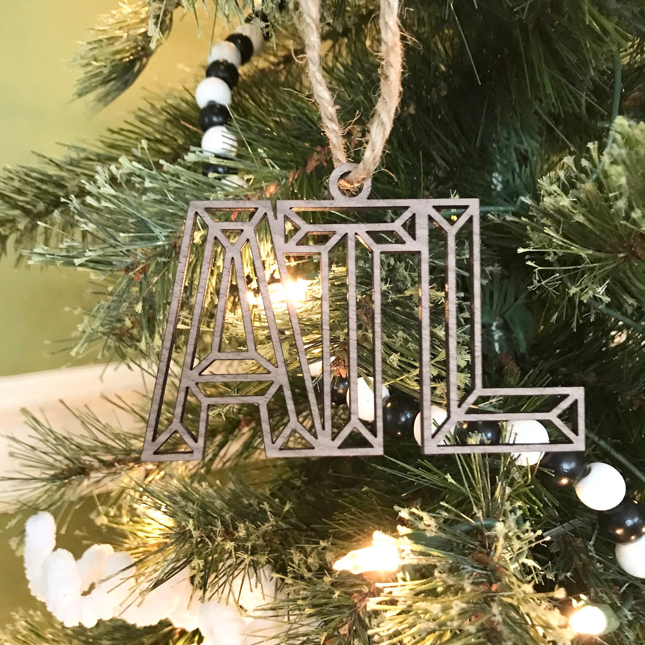 Geometric Atlanta Wooden Christmas Ornament Modern Holiday  Etsy