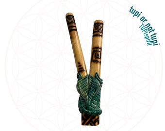 Kuripe avec serpent et feuille - fait main - pipe de cérémonie - indigène - Brésil Amazon Acre