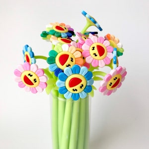 Flower Pens, Sunflower Pens, Plant Pens, Rainbow Pens, Novelty Pens, Cute Korean pens, Japanese Kawaii Pens, Green Pens image 1