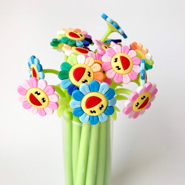 Flower Pens, Sunflower Pens, Plant Pens, Rainbow Pens, Novelty Pens, Cute Korean pens, Japanese Kawaii Pens, Green Pens