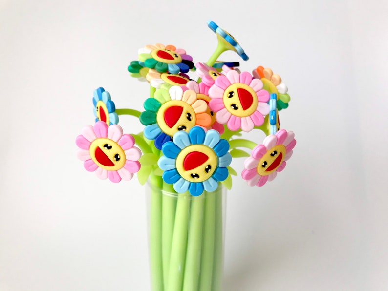 Flower Pens, Sunflower Pens, Plant Pens, Rainbow Pens, Novelty Pens, Cute Korean pens, Japanese Kawaii Pens, Green Pens image 1