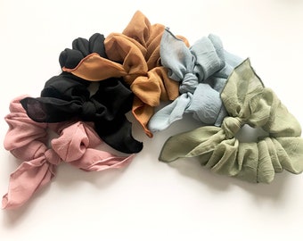 Bow Scunchies with Knot, Bunny Ear Scrunchies,Women’s Scrunchies Pack, Solid Pastel Scrunchies