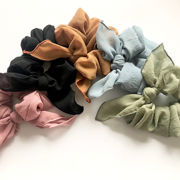 Bow Scunchies with Knot, Bunny Ear Scrunchies,Women’s Scrunchies Pack, Solid Pastel Scrunchies