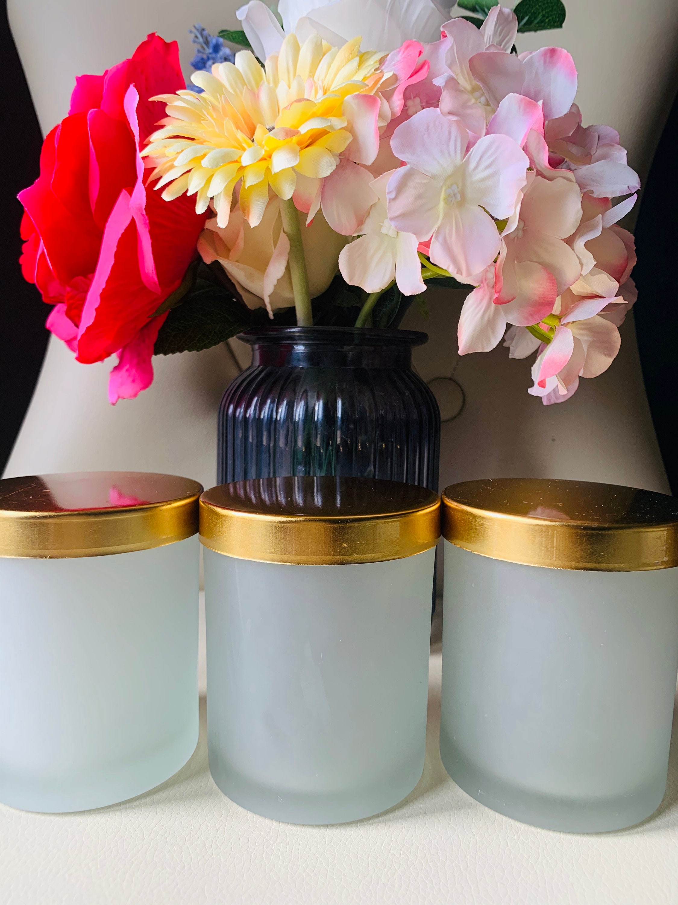 Pack of 5 Frosted White Candle Jars with Golden Metal Lid Etsy