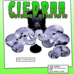 May include: A black and white image of a logo for a company called "CIEDRAA." The logo features a stylized image of a hat and two figures. The text "SINCE 19..ANDrestSICLES" is below the logo. The text "YOUR WORDS HERE---P-O-BOX37026, MAD, 28080, SPAIN, EUROPE" is at the bottom of the image.