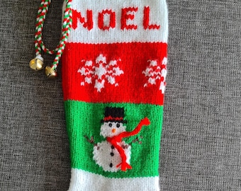 SNOWMAN with Scarf & Top Hat 052 Christmas Stocking Hand Knit Personalized with name
